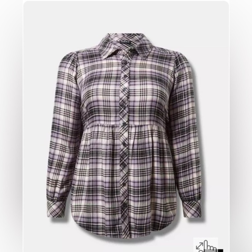 Torrid New Softest Flannel Tie Back Button Up Tunic Purple Plaid Plus 2X